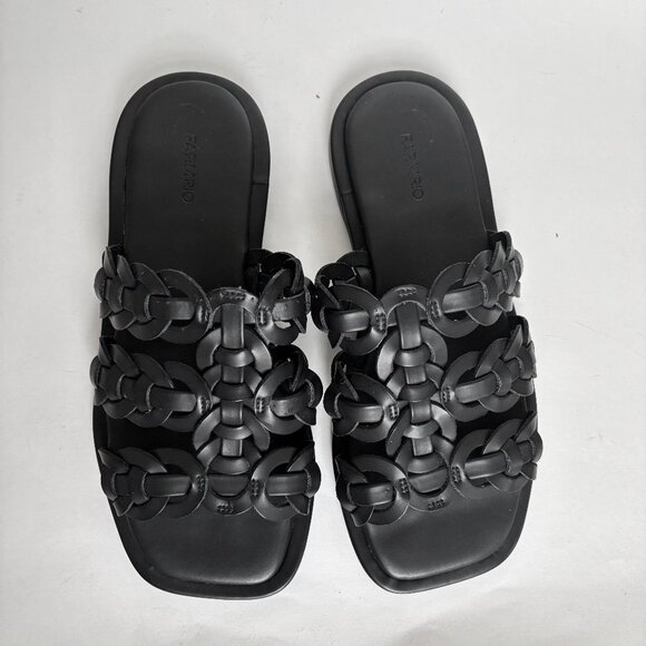 Farm Rio Leather Black Sandals Slides Knotted Braided Slip on Flat Woven 9 40 - Picture 1 of 8